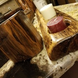 Antique barnwood candle holders